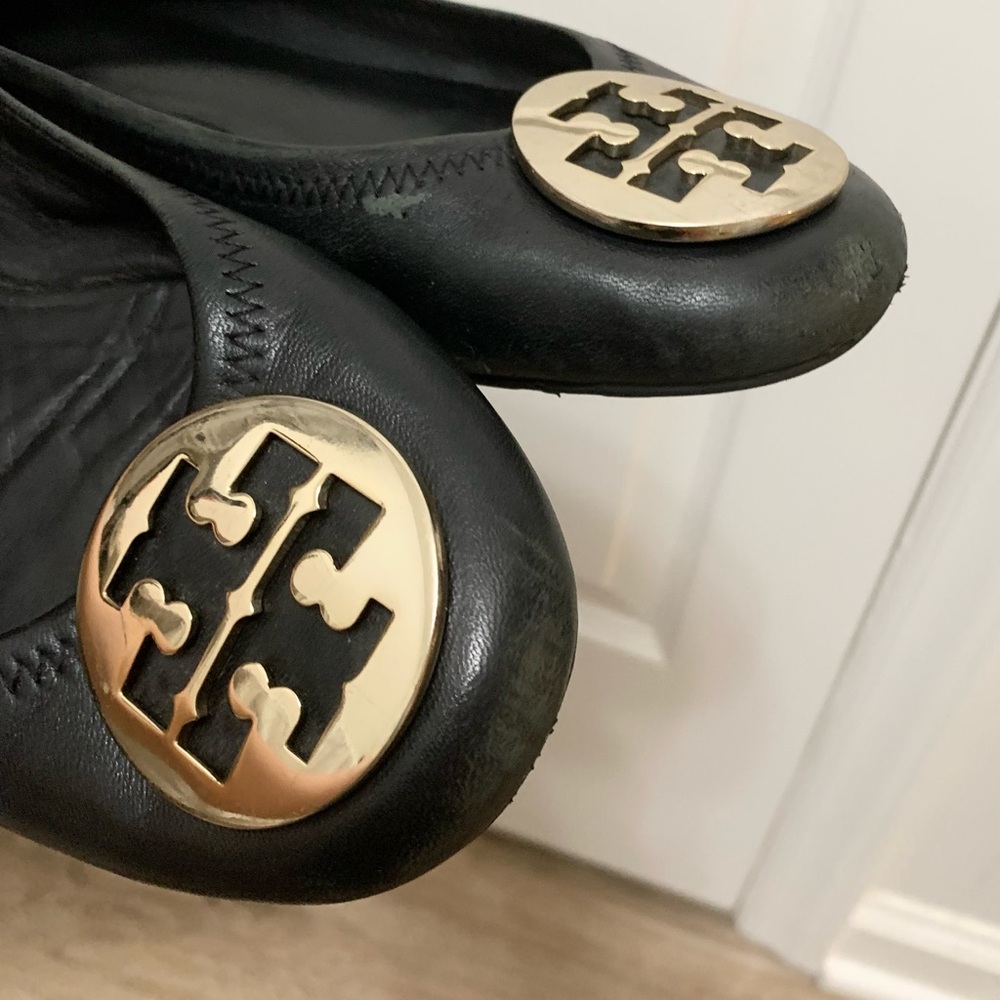 Tory Burch Reva Ballet Flats Black & Gold 8-1/2 8.5 - Picture 4 of 6